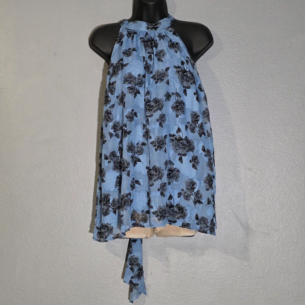 Torrid Floral Mock Shirt altered With a self Neck Tie Blue Floral Top Sz 0